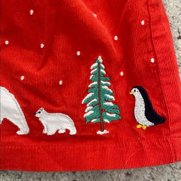 Mini Boden baby holiday winter Red dress w/ embroidered animals size 3-6 months - Picture 5 of 7